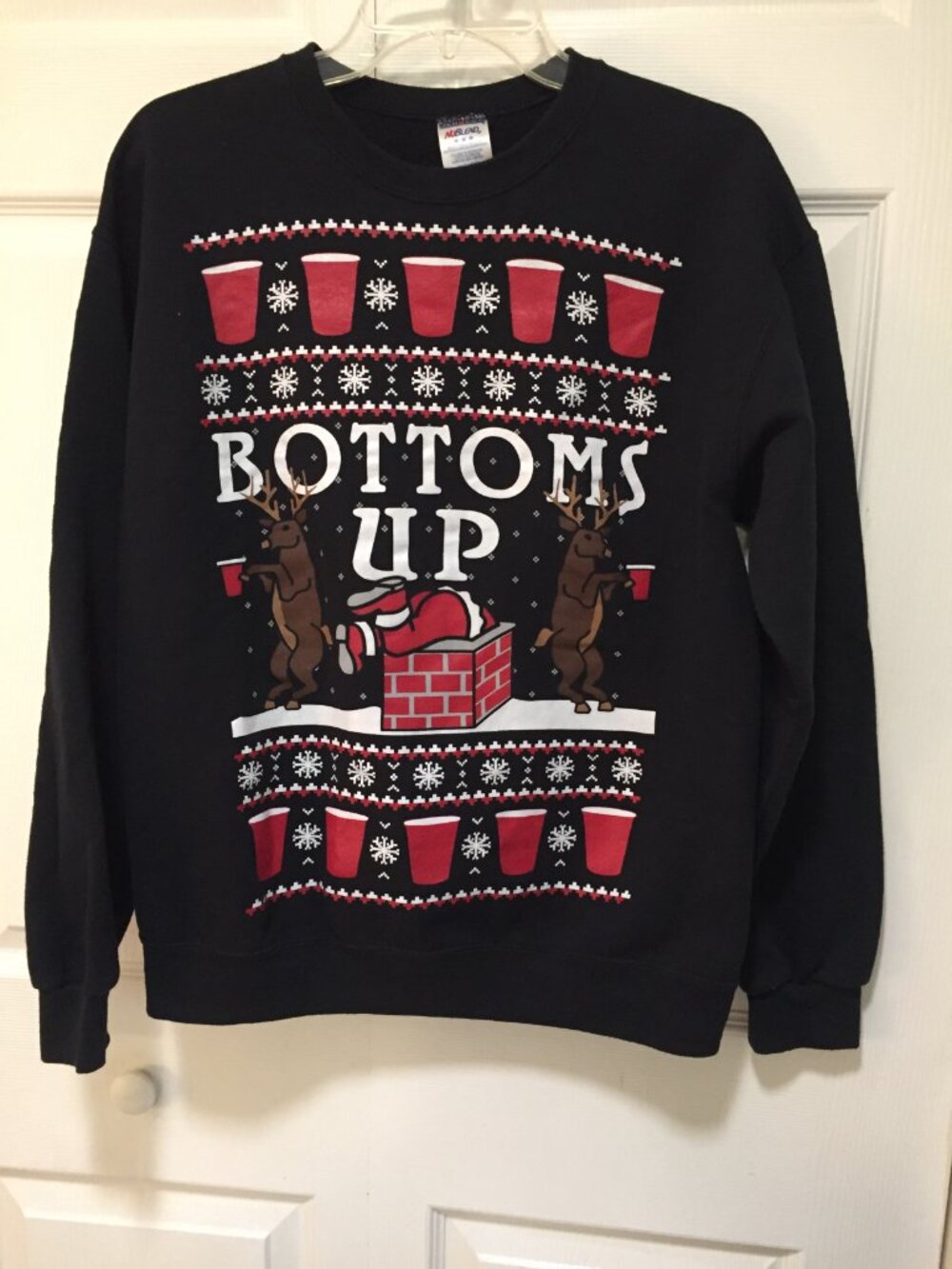 Vintage Jerzees NuBlend "Bottoms Up" Sweatshirt Reindeer Santa Women's M EUC